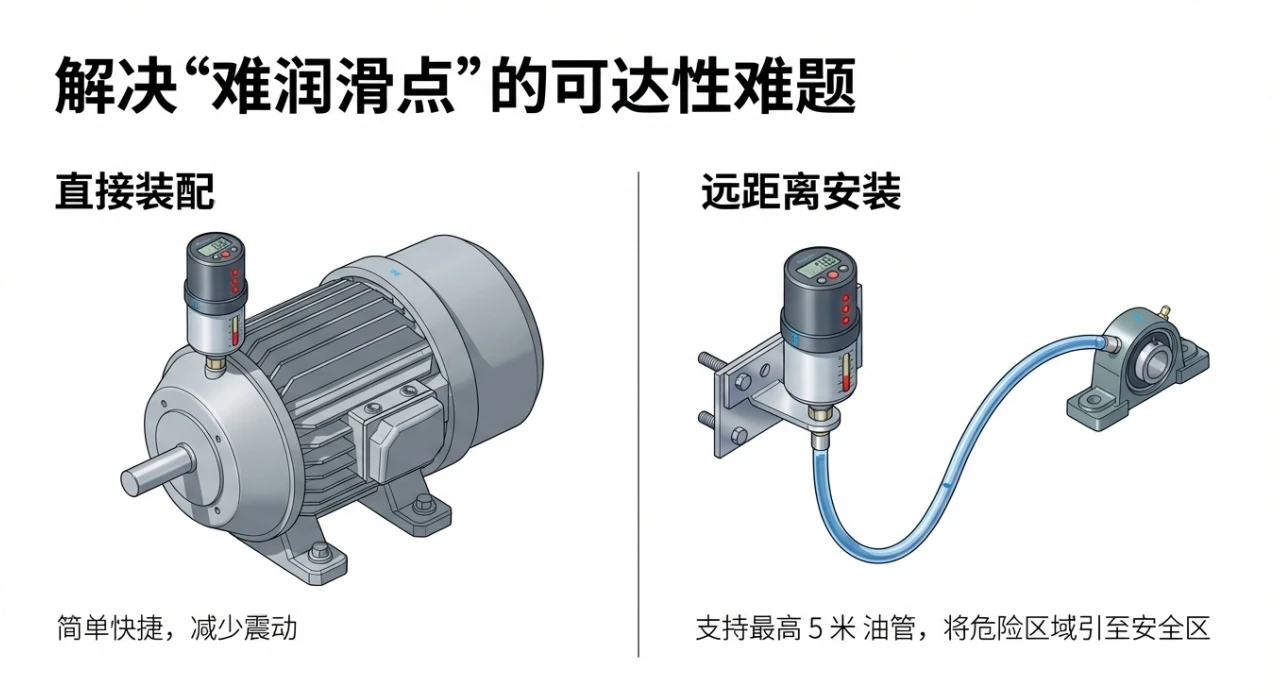 解决难润滑点的可达性难题 - 直接装配与远距离安装